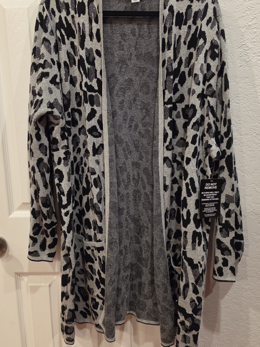 Catherines Gray and Black Leopard Open-Front Cardigan